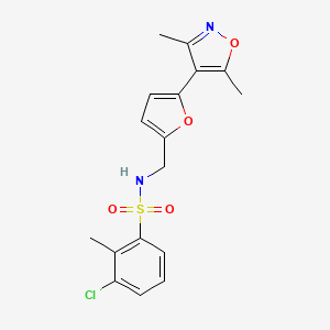 molecular formula C17H17ClN2O4S B3018643 3-Chloro-N-[[5-(3,5-dimethyl-1,2-oxazol-4-yl)furan-2-yl]methyl]-2-methylbenzenesulfonamide CAS No. 2415468-68-5