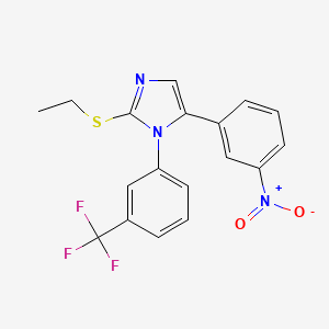 molecular formula C18H14F3N3O2S B3018645 2-(ethylthio)-5-(3-nitrophenyl)-1-(3-(trifluoromethyl)phenyl)-1H-imidazole CAS No. 1226459-30-8