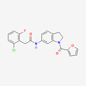 molecular formula C21H16ClFN2O3 B3018661 2-(2-chloro-6-fluorophenyl)-N-(1-(furan-2-carbonyl)indolin-6-yl)acetamide CAS No. 1448063-57-7
