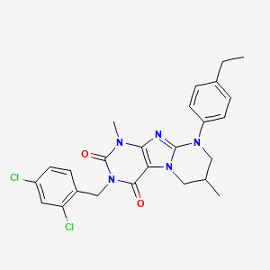 molecular formula C25H25Cl2N5O2 B3018677 3-[(2,4-dichlorophenyl)methyl]-9-(4-ethylphenyl)-1,7-dimethyl-7,8-dihydro-6H-purino[7,8-a]pyrimidine-2,4-dione CAS No. 845662-45-5