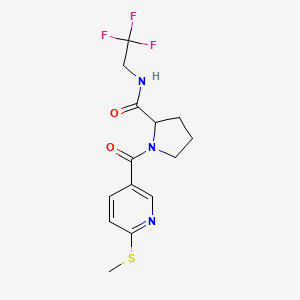 molecular formula C14H16F3N3O2S B3018684 1-[6-(methylsulfanyl)pyridine-3-carbonyl]-N-(2,2,2-trifluoroethyl)pyrrolidine-2-carboxamide CAS No. 1311415-91-4