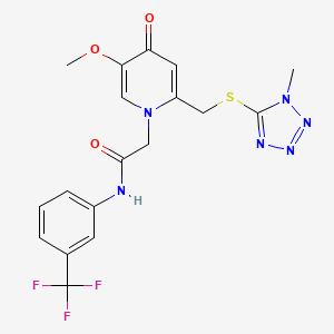molecular formula C18H17F3N6O3S B3018692 2-(5-methoxy-2-(((1-methyl-1H-tetrazol-5-yl)thio)methyl)-4-oxopyridin-1(4H)-yl)-N-(3-(trifluoromethyl)phenyl)acetamide CAS No. 1005291-97-3