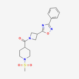 molecular formula C18H22N4O4S B3018710 (1-(甲基磺酰基)哌啶-4-基)(3-(3-苯基-1,2,4-恶二唑-5-基)氮杂环丁-1-基)甲酮 CAS No. 1251552-05-2