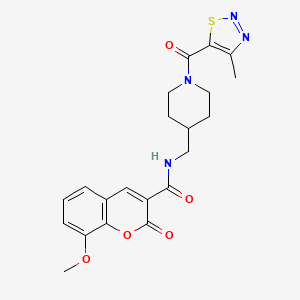 molecular formula C21H22N4O5S B3018713 8-甲氧基-N-((1-(4-甲基-1,2,3-噻二唑-5-羰基)哌啶-4-基)甲基)-2-氧代-2H-色烯-3-甲酰胺 CAS No. 1235267-66-9
