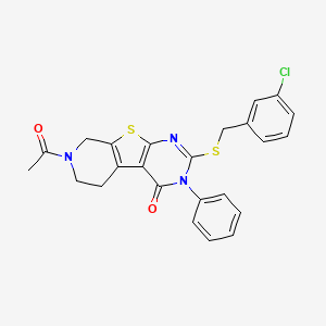 11-acetyl-5-[(3-chlorophenyl)methylsulfanyl]-4-phenyl-8-thia-4,6,11-triazatricyclo[7.4.0.02,7]trideca-1(9),2(7),5-trien-3-one