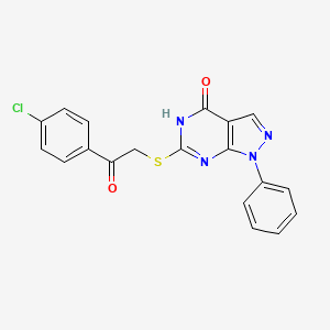 molecular formula C19H13ClN4O2S B3018736 6-[2-(4-chlorophenyl)-2-oxoethyl]sulfanyl-1-phenyl-2H-pyrazolo[3,4-d]pyrimidin-4-one CAS No. 478247-52-8