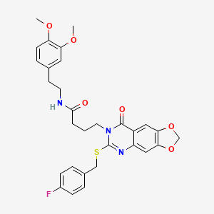 N-(3,4-dimethoxyphenethyl)-4-(6-((4-fluorobenzyl)thio)-8-oxo-[1,3]dioxolo[4,5-g]quinazolin-7(8H)-yl)butanamide