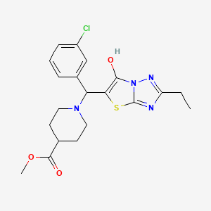 molecular formula C20H23ClN4O3S B3018752 1-((3-氯苯基)(2-乙基-6-羟基噻唑并[3,2-b][1,2,4]三唑-5-基)甲基)哌啶-4-羧酸甲酯 CAS No. 898345-08-9