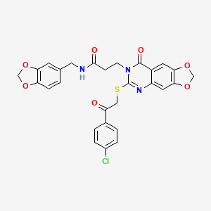 N-(1,3-benzodioxol-5-ylmethyl)-3-[6-[2-(4-chlorophenyl)-2-oxoethyl]sulfanyl-8-oxo-[1,3]dioxolo[4,5-g]quinazolin-7-yl]propanamide