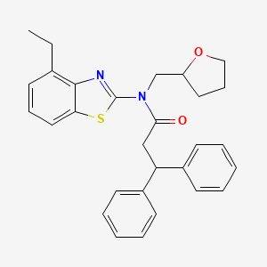 molecular formula C29H30N2O2S B3018766 N-(4-ethylbenzo[d]thiazol-2-yl)-3,3-diphenyl-N-((tetrahydrofuran-2-yl)methyl)propanamide CAS No. 1171675-80-1