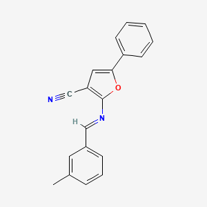 molecular formula C19H14N2O B3018769 2-{[(E)-(3-methylphenyl)methylidene]amino}-5-phenyl-3-furonitrile CAS No. 478033-29-3
