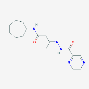 molecular formula C16H23N5O2 B301877 N-cycloheptyl-3-[(2-pyrazinylcarbonyl)hydrazono]butanamide 