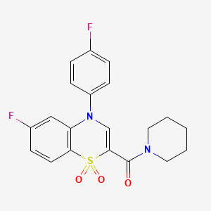 molecular formula C20H18F2N2O3S B3018771 [6-fluoro-4-(4-fluorophenyl)-1,1-dioxido-4H-1,4-benzothiazin-2-yl](piperidin-1-yl)methanone CAS No. 1251614-41-1