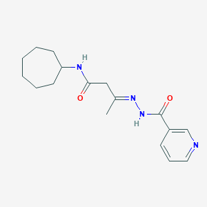 (3E)-N-cycloheptyl-3-[2-(pyridin-3-ylcarbonyl)hydrazinylidene]butanamide