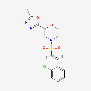 molecular formula C15H16ClN3O4S B3018799 4-[(E)-2-(2-Chlorophenyl)ethenyl]sulfonyl-2-(5-methyl-1,3,4-oxadiazol-2-yl)morpholine CAS No. 2111899-11-5