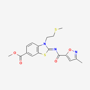(E)-methyl 2-((3-methylisoxazole-5-carbonyl)imino)-3-(2-(methylthio)ethyl)-2,3-dihydrobenzo[d]thiazole-6-carboxylate