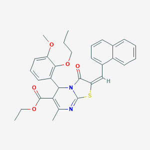 molecular formula C31H30N2O5S B301882 ethyl 5-(3-methoxy-2-propoxyphenyl)-7-methyl-2-(1-naphthylmethylene)-3-oxo-2,3-dihydro-5H-[1,3]thiazolo[3,2-a]pyrimidine-6-carboxylate 