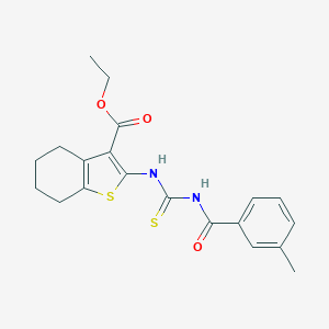 molecular formula C20H22N2O3S2 B301883 Ethyl 2-({[(3-methylphenyl)carbonyl]carbamothioyl}amino)-4,5,6,7-tetrahydro-1-benzothiophene-3-carboxylate 