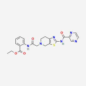 molecular formula C22H22N6O4S B3018833 ethyl 2-(2-(2-(pyrazine-2-carboxamido)-6,7-dihydrothiazolo[5,4-c]pyridin-5(4H)-yl)acetamido)benzoate CAS No. 1351605-11-2