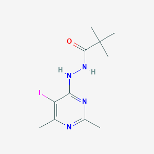 molecular formula C11H17IN4O B3018847 N'-(5-iodo-2,6-dimethylpyrimidin-4-yl)-2,2-dimethylpropanehydrazide CAS No. 860649-97-4