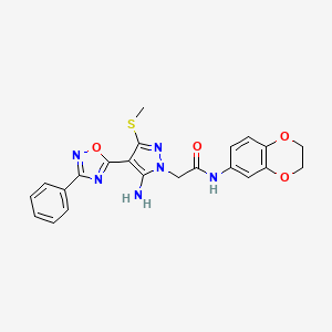 molecular formula C22H20N6O4S B3018855 2-(5-amino-3-(methylthio)-4-(3-phenyl-1,2,4-oxadiazol-5-yl)-1H-pyrazol-1-yl)-N-(2,3-dihydrobenzo[b][1,4]dioxin-6-yl)acetamide CAS No. 1020502-45-7