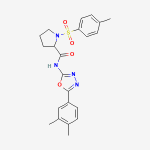 molecular formula C22H24N4O4S B3018870 N-(5-(3,4-二甲基苯基)-1,3,4-恶二唑-2-基)-1-甲苯磺酰基吡咯烷-2-甲酰胺 CAS No. 1049942-02-0