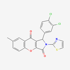 molecular formula C21H12Cl2N2O3S B3018878 1-(3,4-二氯苯基)-7-甲基-2-(噻唑-2-基)-1,2-二氢色满并[2,3-c]吡咯-3,9-二酮 CAS No. 632315-33-4