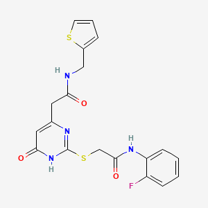 molecular formula C19H17FN4O3S2 B3018887 N-(2-fluorophenyl)-2-((6-oxo-4-(2-oxo-2-((thiophen-2-ylmethyl)amino)ethyl)-1,6-dihydropyrimidin-2-yl)thio)acetamide CAS No. 1105217-72-8