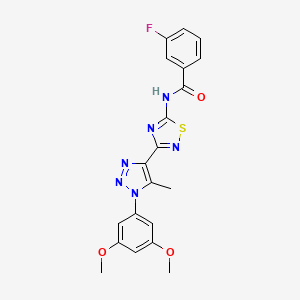 molecular formula C20H17FN6O3S B3018891 N-{3-[1-(3,5-二甲氧基苯基)-5-甲基-1H-1,2,3-三唑-4-基]-1,2,4-噻二唑-5-基}-3-氟苯甲酰胺 CAS No. 932487-55-3