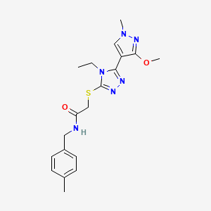 molecular formula C19H24N6O2S B3018908 2-((4-乙基-5-(3-甲氧基-1-甲基-1H-吡唑-4-基)-4H-1,2,4-三唑-3-基)硫代)-N-(4-甲基苄基)乙酰胺 CAS No. 1013774-30-5