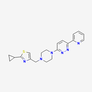molecular formula C20H22N6S B3018919 2-Cyclopropyl-4-[[4-(6-pyridin-2-ylpyridazin-3-yl)piperazin-1-yl]methyl]-1,3-thiazole CAS No. 2380098-89-3
