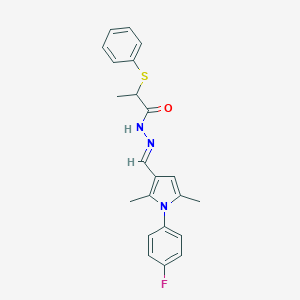 molecular formula C22H22FN3OS B301894 N'-{[1-(4-fluorophenyl)-2,5-dimethyl-1H-pyrrol-3-yl]methylene}-2-(phenylsulfanyl)propanohydrazide 