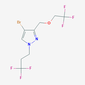 molecular formula C9H9BrF6N2O B3018988 4-bromo-3-[(2,2,2-trifluoroethoxy)methyl]-1-(3,3,3-trifluoropropyl)-1H-pyrazole CAS No. 1856050-75-3