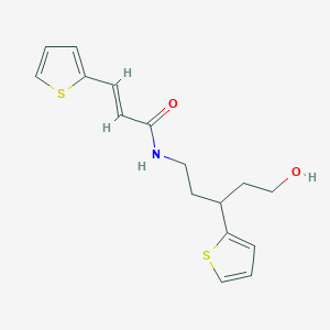 molecular formula C16H19NO2S2 B3018994 (E)-N-(5-hydroxy-3-(thiophen-2-yl)pentyl)-3-(thiophen-2-yl)acrylamide CAS No. 2034894-84-1