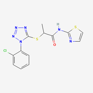 molecular formula C13H11ClN6OS2 B3019002 2-((1-(2-chlorophenyl)-1H-tetrazol-5-yl)thio)-N-(thiazol-2-yl)propanamide CAS No. 924838-07-3