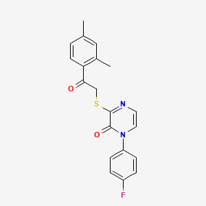 molecular formula C20H17FN2O2S B3019008 3-((2-(2,4-dimethylphenyl)-2-oxoethyl)thio)-1-(4-fluorophenyl)pyrazin-2(1H)-one CAS No. 946293-46-5