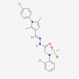 molecular formula C22H22Cl2N4O3S B301902 N-(2-chlorophenyl)-N-[2-(2-{[1-(4-chlorophenyl)-2,5-dimethyl-1H-pyrrol-3-yl]methylene}hydrazino)-2-oxoethyl]methanesulfonamide 