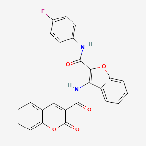molecular formula C25H15FN2O5 B3019034 N-(2-((4-fluorophenyl)carbamoyl)benzofuran-3-yl)-2-oxo-2H-chromene-3-carboxamide CAS No. 847409-63-6