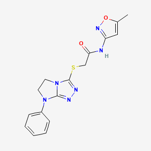 molecular formula C16H16N6O2S B3019050 N-(5-甲基异恶唑-3-基)-2-((7-苯基-6,7-二氢-5H-咪唑并[2,1-c][1,2,4]三唑-3-基)硫)乙酰胺 CAS No. 921833-88-7