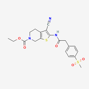 molecular formula C20H21N3O5S2 B3019058 ethyl 3-cyano-2-(2-(4-(methylsulfonyl)phenyl)acetamido)-4,5-dihydrothieno[2,3-c]pyridine-6(7H)-carboxylate CAS No. 919851-56-2