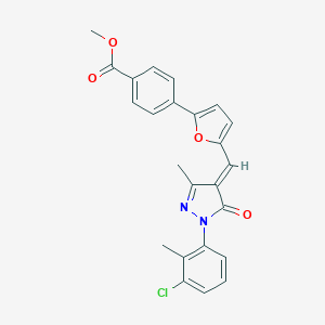 molecular formula C24H19ClN2O4 B301907 methyl 4-(5-{[1-(3-chloro-2-methylphenyl)-3-methyl-5-oxo-1,5-dihydro-4H-pyrazol-4-ylidene]methyl}-2-furyl)benzoate 