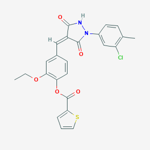 molecular formula C24H19ClN2O5S B301908 4-{[1-(3-Chloro-4-methylphenyl)-3,5-dioxo-4-pyrazolidinylidene]methyl}-2-ethoxyphenyl 2-thiophenecarboxylate 