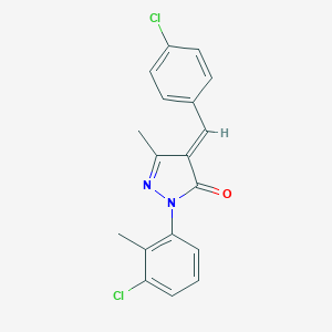 molecular formula C18H14Cl2N2O B301910 4-(4-chlorobenzylidene)-2-(3-chloro-2-methylphenyl)-5-methyl-2,4-dihydro-3H-pyrazol-3-one 