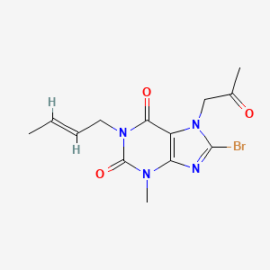 molecular formula C13H15BrN4O3 B3019126 1-((2E)but-2-enyl)-8-bromo-3-methyl-7-(2-oxopropyl)-1,3,7-trihydropurine-2,6-d ione CAS No. 1307246-15-6