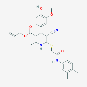 molecular formula C28H29N3O5S B3019141 Allyl 5-cyano-6-((2-((3,4-dimethylphenyl)amino)-2-oxoethyl)thio)-4-(4-hydroxy-3-methoxyphenyl)-2-methyl-1,4-dihydropyridine-3-carboxylate CAS No. 442556-42-5