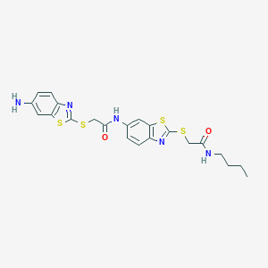 molecular formula C22H23N5O2S4 B301919 2-[(6-amino-1,3-benzothiazol-2-yl)sulfanyl]-N-(2-{[2-(butylamino)-2-oxoethyl]sulfanyl}-1,3-benzothiazol-6-yl)acetamide 