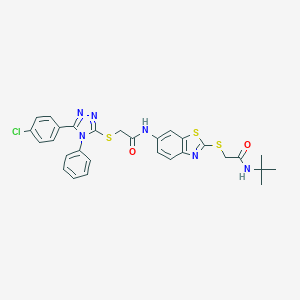 molecular formula C29H27ClN6O2S3 B301920 N-(2-{[2-(tert-butylamino)-2-oxoethyl]sulfanyl}-1,3-benzothiazol-6-yl)-2-{[5-(4-chlorophenyl)-4-phenyl-4H-1,2,4-triazol-3-yl]sulfanyl}acetamide 