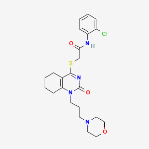 molecular formula C23H29ClN4O3S B3019206 N-(2-chlorophenyl)-2-((1-(3-morpholinopropyl)-2-oxo-1,2,5,6,7,8-hexahydroquinazolin-4-yl)thio)acetamide CAS No. 899950-84-6