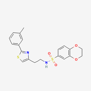 molecular formula C20H20N2O4S2 B3019217 N-(2-(2-(m-tolyl)thiazol-4-yl)ethyl)-2,3-dihydrobenzo[b][1,4]dioxine-6-sulfonamide CAS No. 896607-54-8