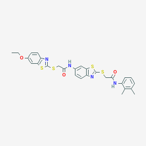 molecular formula C28H26N4O3S4 B301922 N-[2-[2-(2,3-dimethylanilino)-2-oxoethyl]sulfanyl-1,3-benzothiazol-6-yl]-2-[(6-ethoxy-1,3-benzothiazol-2-yl)sulfanyl]acetamide 